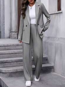 Conjunto de traje informal de mujer con solapa, manga larga y holgado - Gris - Ver 8