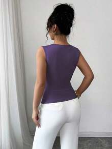 Camiseta de mujer elegante y romántica con perlas beige - Morado - Ver 2