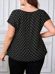 Camisa casual de manga corta con diseño plisado y teñido anudado para mujer de talla grande, adecuada para vacaciones, fiestas y salidas - Blanco y Negro - Ver 2