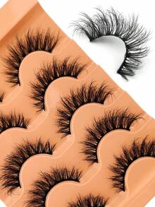 NAIJEMA 5 pares de pestañas postizas de visón sintético esponjoso, delicadas, gruesas, rizadas y suaves, pestañas naturales 3D, adecuadas para fiestas, uso diario, estilo de ojos de gato, aplicables para diversas ocasiones - Negro - Ver 3