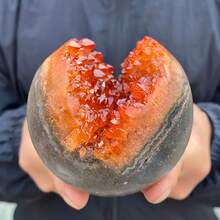 1pc Exquisite Amethyst Quartz Orange Color Open Mouth Smile Crystal Ball | Boho Style, Perfect For Festivals And Christmas, Unique Gift For Parents And Friends, Room Decoration Sphere, Natural Crystal Mineral Specimen - Orange - View 4
