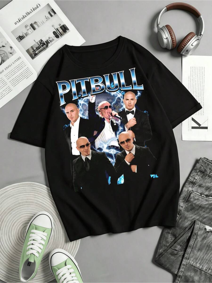 Funny Pitbull Concert T-Shirt, Mr. Worldwide Meme Design - Black - View 1