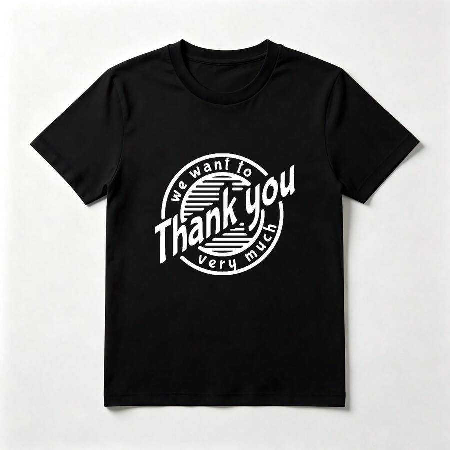 Letras Circulares Playera de Algodón Negro Estilo Retro Minimalista - Negro - Ver 1