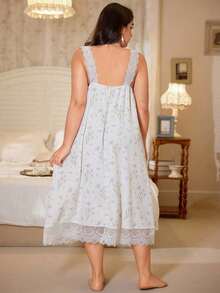 CottageSlumber Camisón de talla grande con estampado de margaritas arrugadas, encaje y parches, vestido de dormir tipo "Moo Moo" - Blanco - Ver 11