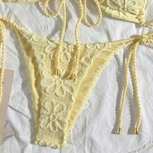 Swim Mod Women's 2-Piece Summer Beach Outfit, Textured Fabric Rope Tie Crop Top And Pants With Side Drawstring, Swimsuit Bikini Set Bikini Sets For Women Womans Bikini Sets Lace Swimwear - Amarillo - Ver 5