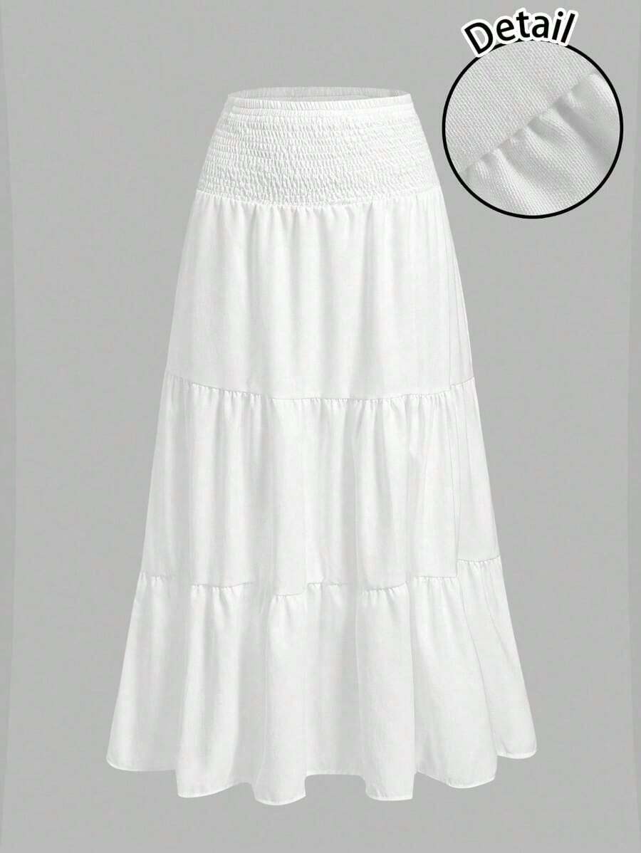 MOD Falda A-Line minimalista con pliegues y cordón en unicolor, para uso diario casual - Multicolor - Ver 1