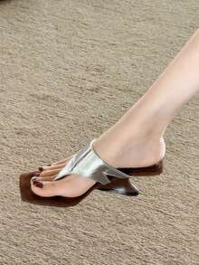 Sandal Hak Tipis Vintage Baru Musim Panas 2025, Sandal Hak Tinggi Bersol Lembut dengan Ujung Terbuka untuk Wanita, Hak Wedges - Perak - View 4