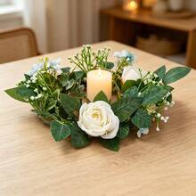 Flower Wreath Candle Rings Decorative Rose Wreath Pillar Candle Garland For Home Dining Table - White - View 8