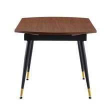 Modern Extendable Dining Table, Transforms From Round To Oval, MDF Tabletop In Black/Walnut With Gold Details, Sturdy Metal Legs, Saves Space In The Kitchen And Dining Room. - Brown - View 3