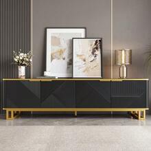 TV Stand With Four Doors, TV Mount, TV Panel, Low TV Stand. Unique Design, Geometric Texture. 160 X 37.5 X 48 Cm (Length X Width X Height) - 黑色 - 查看 12