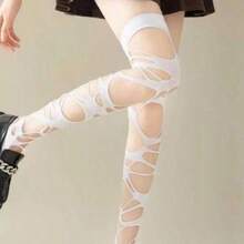 Quần legging lưới bất đối xứng gợi cảm phong cách Gothic Punk, tất cao đến đùi họa tiết mạng nhện Lolita dành cho nữ, thích hợp cho Halloween, quà Giáng sinh, mặc hàng ngày, hẹn hò. - Nhiều màu - Xem 7