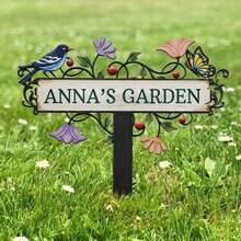 1pc Personalized Metal Garden Sign, Customized Metal Stake Decor, Bird, Butterfly And Flower Pattern, Gift For Gardening Enthusiasts, Garden Decoration (Bird, Butterfly And Flower) - Multicolor - View 10