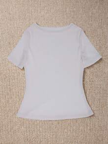 Y2K Stretchy See-Through Short Sleeve Round Neck Slim Fit T-Shirt Going Out Tops White Summer - White - View 4