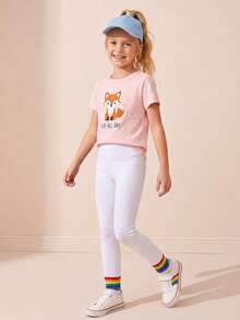 1 chiếc quần legging co giãn màu trơn cho bé gái, quần yoga cho thiếu nữ, quần thể thao mềm mại thường ngày cho trẻ em, trang phục cơ bản hàng ngày. - trắng - Xem 3