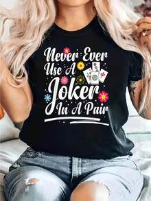 Tops de mujer, Camisetas de mujer, Día de la Madre, blusas para dama casuales, tops de mujer, estilo de los años 2000, Camiseta con estampado gráfico de humor Mahjong Joker, Camiseta casual de manga corta y cuello redondo para mujer, primavera-verano, Ocio diario, Regalo para días festivos - Negro - Ver 1