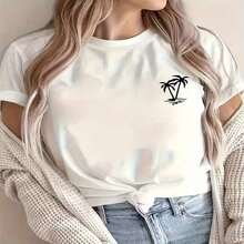 Camiseta Holgada de Manga Corta para Mujer, Nuevo Estilo Coreano de Verano, Top Casual de Algodón Puro, Camiseta Versátil de Cuello Redondo Simple para Estudiantes - Azul - Ver 1