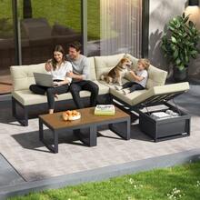 Multifunctional Garden Furniture Set With 3-Position Adjustable Backrest And Reclining Function, Thick And Comfortable Cushions, Storage Space And Weather-Resistant Polyester Cover – For Patio, Balcony And Garden. Beige - 米色 - 查看 2