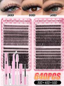 MEM 670/612/640/600pcs Bulk Pack False Eyelashes, 30D+40D+50D+60D+80D+100D+120D+150D Curled D-Curl, 8-16mm, DIY Lashes, Natural & Fluffy, Lightweight & Soft, Reusable Individual Lashes, Eyelash Extension Kit, Suitable For Travel, Daily Wear (Beginner Friendly), Wedding, Date, Party, Holiday, Also Great As Christmas/Halloween/Gift Lash Set - 黑色 - 查看 9