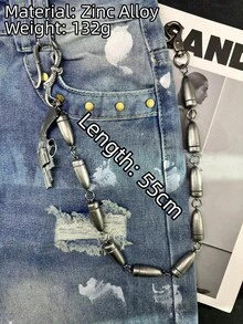 DIY限量版子弹形油炸面团扭纹腰链，时尚男女通用腰部奢华配饰，嘻哈饰品钥匙扣 - 銀色 - 查看 15