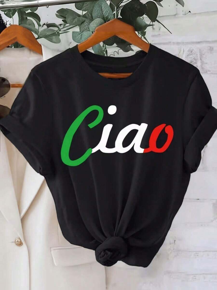 Women's Short-Sleeved Blouse With A Round Neck, Soft And Breathable - Casual Summer Wear Suitable For Spring/Summer, Machine Washable, Casual Outfit, Spring/Summer Clothing - Comfortable Casual Wear (Not See-Through). Women's Blouses > Clothing - 黑色 - 查看 1