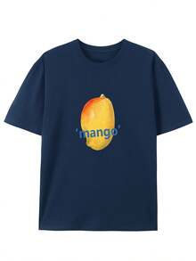 Great Mango! Round Neck T-Shirt With Creative Design, Fashionable Short Sleeves For Summer, Casual Top For Everyday Style - 海軍藍 - 查看 1