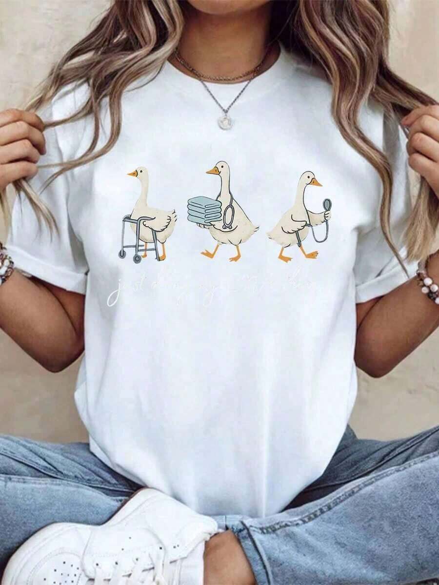 1 pieza de camisa de enfermera con diseño de pato, divertido regalo para enfermeras y trabajadores de la salud, uniforme para personal de hospital, 180g 100% algodón. - Blanco - Ver 1