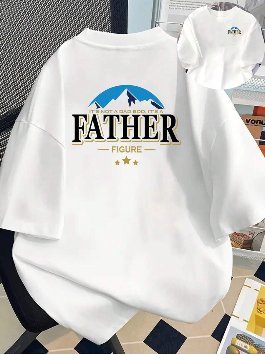 New 180g Short-Sleeved T-Shirt, 1% Cotton, With Front And Back Prints - Humorous Dad Design T-Shirt - Fashionable Printed T-Shirt For Women, Short-Sleeved, Suitable For All Seasons, Clothing - Can Be Worn As A Base Layer In Spring And Autumn Or Alone In Summer, Unisex. - 白色 - 查看 1