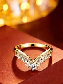 1pc Luxury V-Shaped Fashion Ring, Unique Design Stackable Rings, Elegant Versatile Accessory For Commuting - Gold Ring - View 4