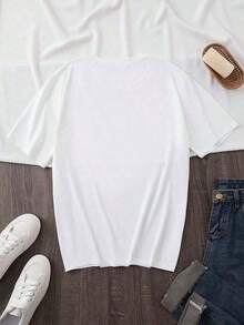 Women's Tops [Popular Choice] Women's T-Shirt With Colorful Gradient 'Nah, I'm Good' Letter Print - Casual Crew Neck, Short Sleeve, 100% Polyester, Machine Washable - Perfect For Spring/Summer/Autumn - 白色 - 查看 2