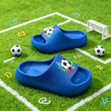 Sandalias deslizantes para niños con estampado de fútbol de salpicaduras de colores, ligeras de EVA, transpirables y antideslizantes, pantuflas de ducha para niños y niñas - Azul - Ver 7