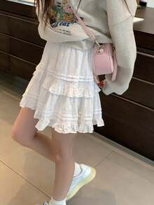 Women's Sweet Ballerina Style Ruffle High Waist A-Line Puff Mini Skirt White - White - View 2