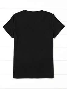 Camiseta Básica Diaria para Mujer, Cuello Redondo, Holgada y Cómoda, Manga Corta - Negro - Ver 2