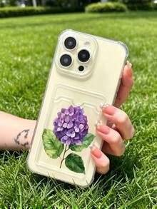 1 unidad Hortensia acuarela floral morada Funda para iPhone 16 E, protección anticaída con airbag reforzado en las cuatro esquinas, tarjetero invisible integrado en la parte trasera, compatible para tarjeta personal, carnet de conducir, tarjeta de acceso y tarjeta de transporte, funda protectora antigolpes portátil con ranura para tarjetas, diseño sencillo y elegante, ideal para uso diario, desplazamientos y viajes - transparente - Ver 4