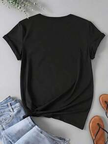 OH HONEY I Am THAT Nana 1 Pcs Women's Plus Size T-Shirt Funny Oversized Graphic Short Sleeve Tee 100% Polyester Novelty Shirt 220g Casual Crew Neck Top - 黑色 - 查看 3