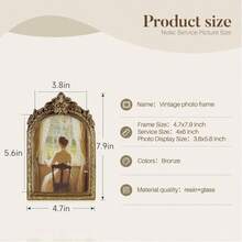 2PCS Vintage Picture Frames 4x6 Gold Frame, Gold Ornate Resin Photo Frame With Glass Front For Tabletop And Wall Mounting, Antique Arched Picture Frame For Home Decor - 2pcs - View 7