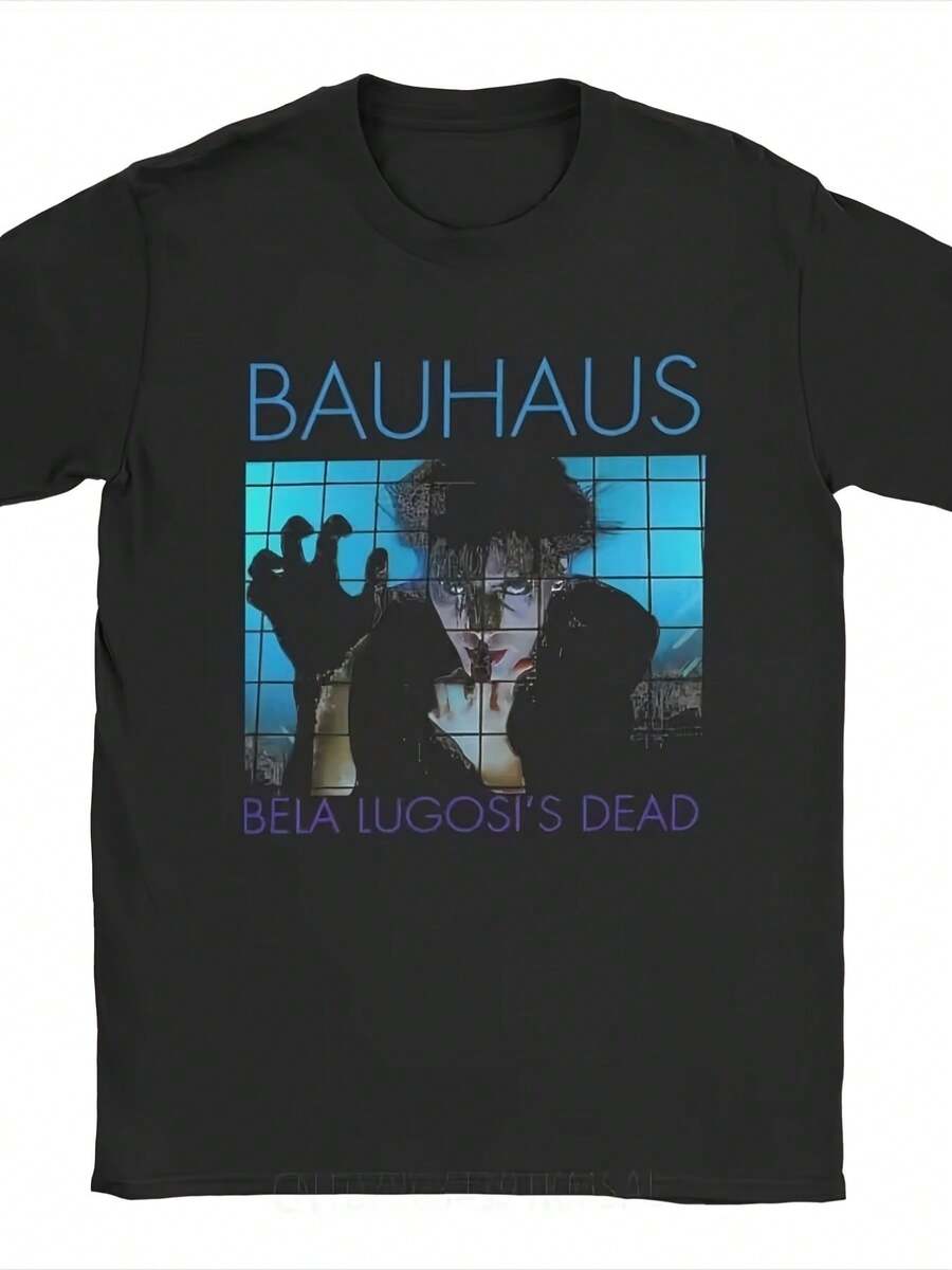 Men's Solid Color T-Shirt, Bauhaus Style, With Bella Lugosi Vampire Movie Graphic - Machine Washable, Suitable For Music Lovers And Casual Wear In All Seasons, Perfect For Travel, Home And Parties, A Great Gift For Women And Men. - 黑色 - 查看 1