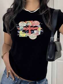 2026 New Cotton Shirt - 100% Cotton. British Flag Fused With Vintage European Hotel Labels Symbolizes Classic Travel And Cosmopolitan Spirit. Soft, Comfortable, And Modern Women's T-Shirt. Women's Simple Solid Color Shirt, Loose And Casual Short Sleeve - 黑色 - 查看 12