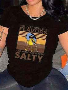 1 Piece Women's Funny Cotton Graphic T-Shirt - Printed With All These Flavors And You Choose To Be Salty, Casual Pink Short Sleeve Design With Fashionable Glasses, Soft, Washable, Loose And Comfortable, Western Style Graphic Tees, Men's Clothing, Men's Shirts, Graphic Tees, Summer Clothes, Summer Tops, Y2ksoft Graphic Tees. - 黑色 - 查看 5