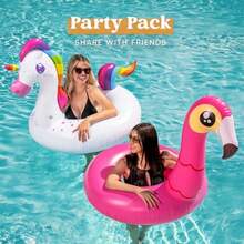 JOYIN 2 Piezas Flamenco Piscina Unicornio Flotador-diversión Playa Flotador, Inflable Piscina Tubo Fiesta Juguetes, Verano Piscina Playa Flotador - rosa prpura Pink Purple - Ver 4