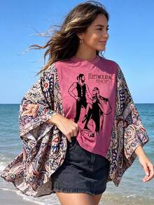 Women's Casual Bohe Graphic Print Paisley Round Neck Batwing Sleeve Top For Women - 彩色 - 查看 4