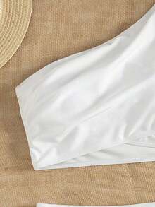 Swim Conjunto de bikini fruncido de unicolor para playa y vacaciones de verano - Blanco - Ver 3