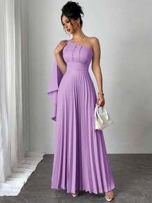Nuevo vestido plisado sin mangas de color azul claro versátil para mujer, atuendo de vacaciones, vestido de verano - Lila Púrpura - Ver 5
