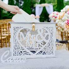Money Box Holder For Receon, Rustic Wood DIY Envelop Gift Card W Box With Lock Ot, Brown, Large Capacity Ent Design - White - 查看 4