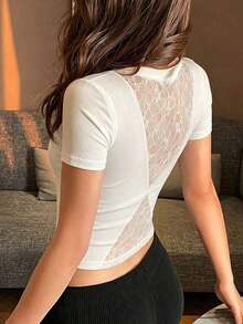 Camiseta de manga corta minimalista de unicolor para mujer, uso casual de todos los días en verano - Blanco 10 - Ver 2