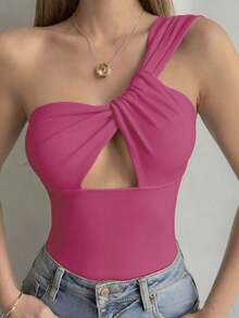 Camiseta sin mangas ajustada con tiras cruzadas huecas, estilo sexy y casual para mujer, Y2K - Rosa Fucsia - Ver 4