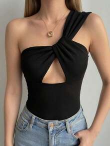 Camiseta sin mangas ajustada con tiras cruzadas huecas, estilo sexy y casual para mujer, Y2K - Caqui 2 - Ver 1