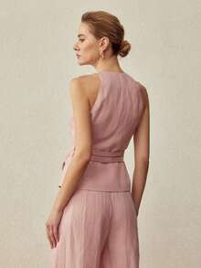 PREMIUM CHALECO DE LINO CON DOBLE LAZO EN LA CINTURA, PRIMAVERA/VERANO - Rosa - Ver 3