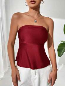 Top bandeau plisado de unicolor para vacaciones de mujer - Burdeos - Ver 4