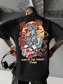 Camisa de manga corta estampada versátil para hombre, primavera-verano - Negro - Ver 1