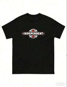 Independent Trucks Retro 90s Skateboard Graphic Print T-Shirt - White Crew Neck T-Shirt With Black And Brown Emblem Print, All-Season Comfort, Machine Washable For Men, Teens, Skate Culture And Outdoor Activities. Men's Summer Crew Neck Short Sleeve Printed Cotton T-Shirt, Loose Fit. - 黑色 - 查看 4
